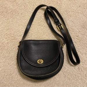 Vintage Coach black leather mini crossbody purse